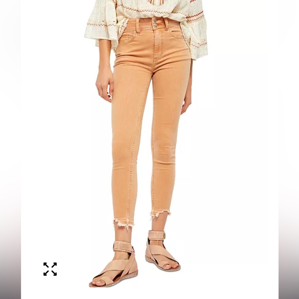 NWOT Free People Wild Child High Rise Skinny Jeans In Camel Size 25